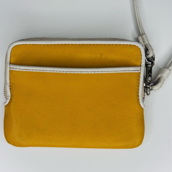 Coach Poppy Leather Wristlet Wallet, golden yellow & white, one size, EUC! - Picture 2 of 4